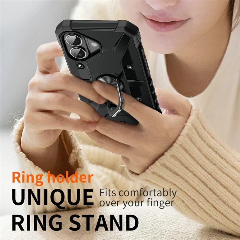 Bulk Purchasing For iPhone 16 Plus Case PC + TPU Anti-Drop Phone Cover with Ring Kickstand - Black