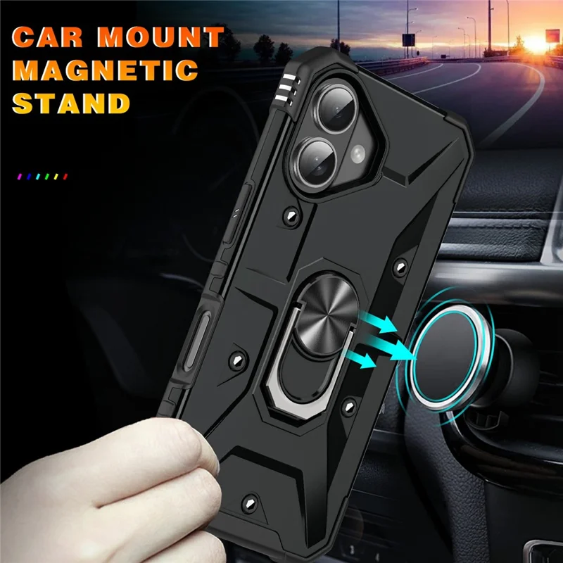 Bulk Purchasing For iPhone 16 Plus Case PC + TPU Anti-Drop Phone Cover with Ring Kickstand - Black