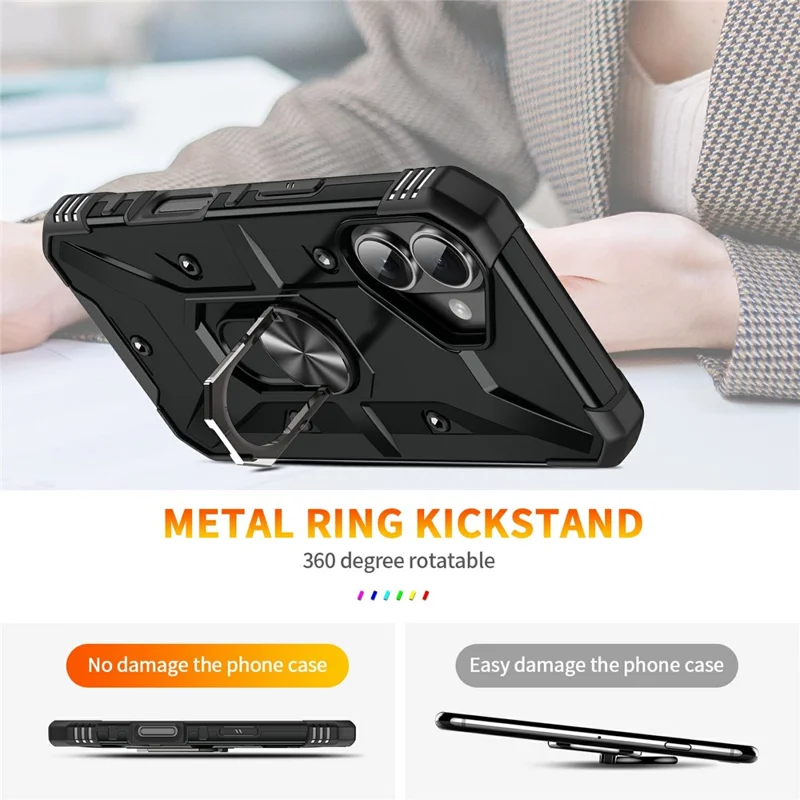 Bulk Purchasing For iPhone 16 Plus Case PC + TPU Anti-Drop Phone Cover with Ring Kickstand - Black