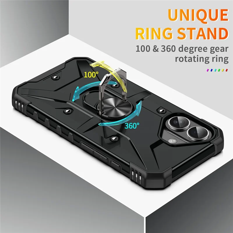 Bulk Purchasing For iPhone 16 Plus Case PC + TPU Anti-Drop Phone Cover with Ring Kickstand - Black