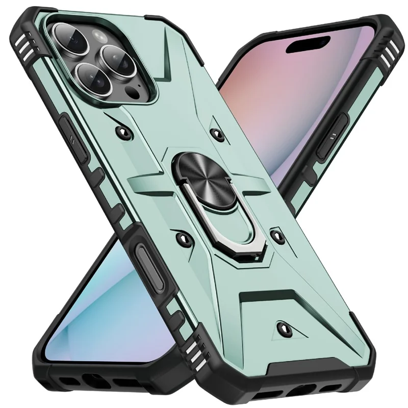 Bulk Purchasing For iPhone 16 Pro Max Case PC + TPU Anti-Drop Phone Cover with Ring Kickstand - Dark Green