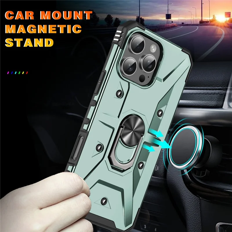 Bulk Purchasing For iPhone 16 Pro Max Case PC + TPU Anti-Drop Phone Cover with Ring Kickstand - Dark Green