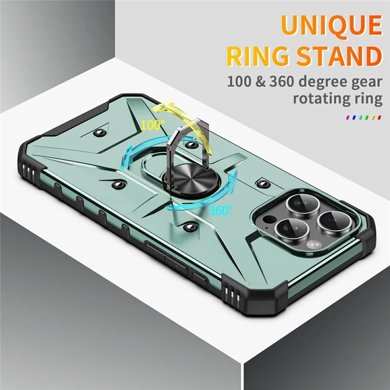 Bulk Purchasing For iPhone 16 Pro Max Case PC + TPU Anti-Drop Phone Cover with Ring Kickstand - Dark Green