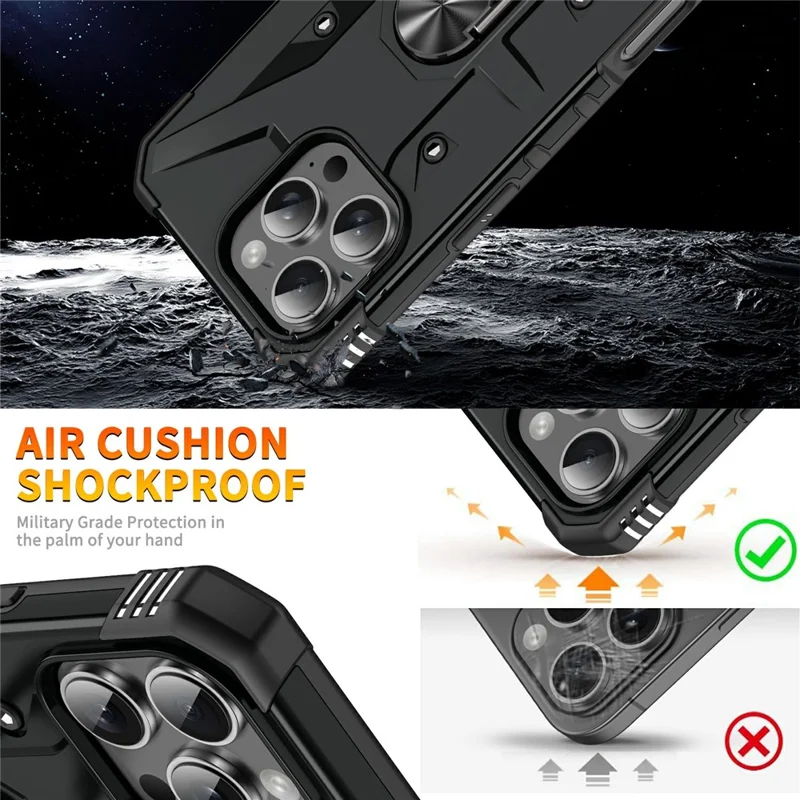 Bulk Purchasing For iPhone 16 Pro Max Case PC + TPU Anti-Drop Phone Cover with Ring Kickstand - Black