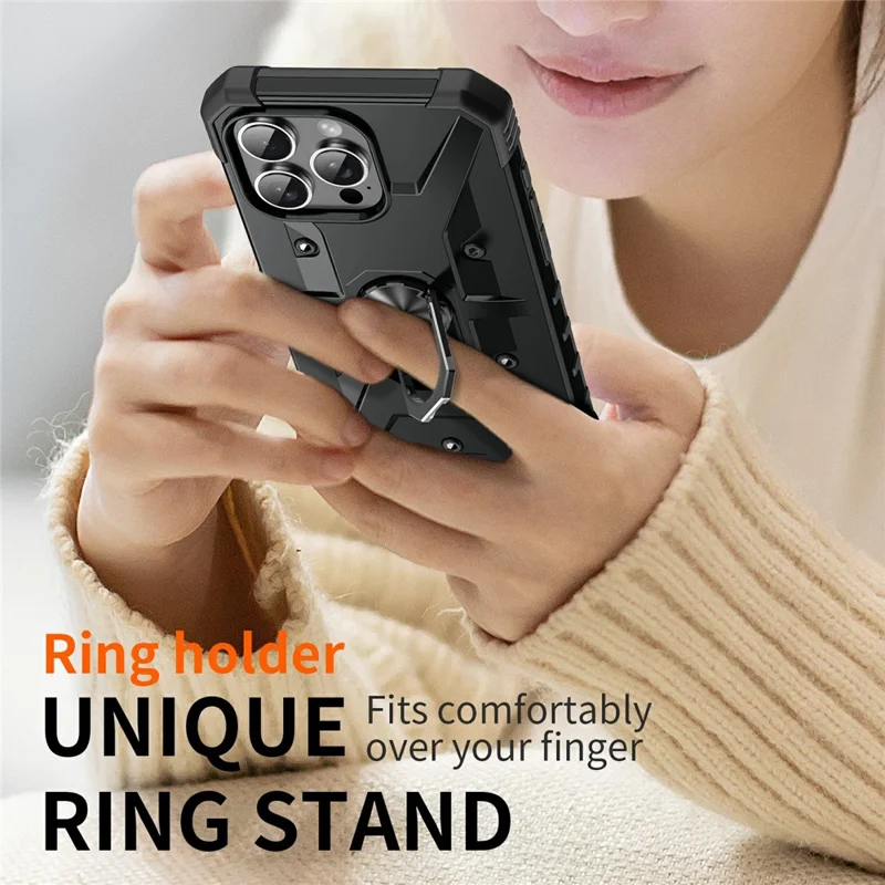 Bulk Purchasing For iPhone 16 Pro Max Case PC + TPU Anti-Drop Phone Cover with Ring Kickstand - Black