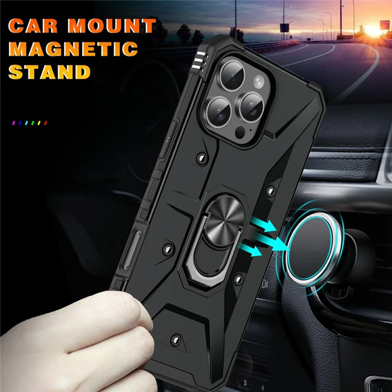 Bulk Purchasing For iPhone 16 Pro Max Case PC + TPU Anti-Drop Phone Cover with Ring Kickstand - Black