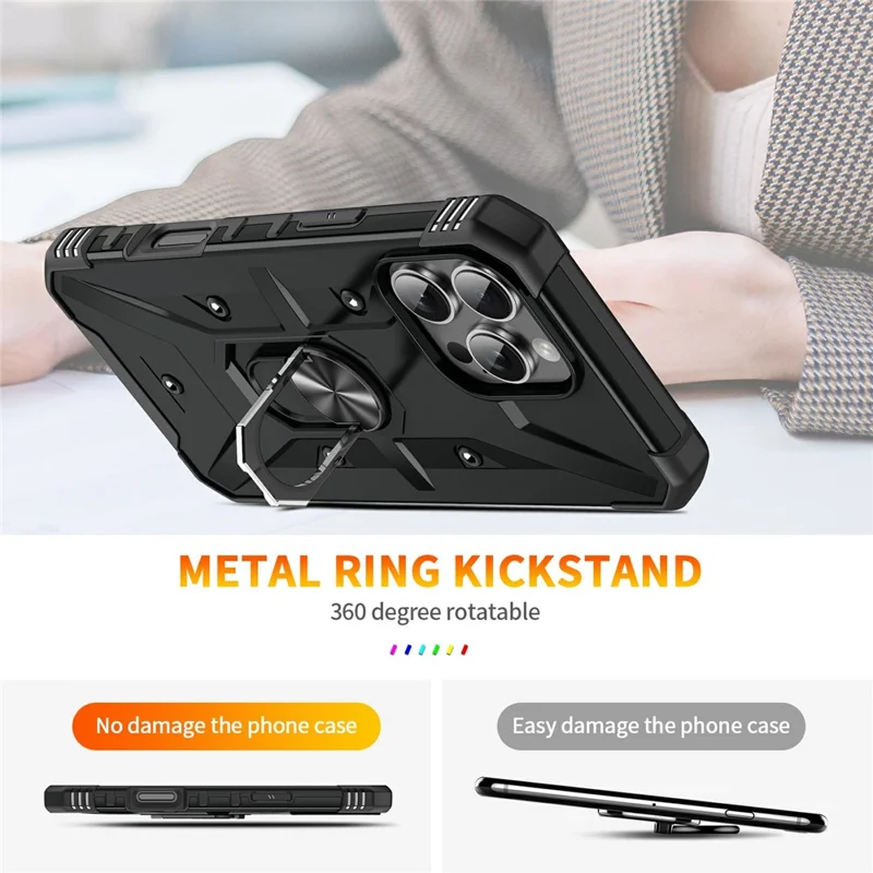 Bulk Purchasing For iPhone 16 Pro Max Case PC + TPU Anti-Drop Phone Cover with Ring Kickstand - Black