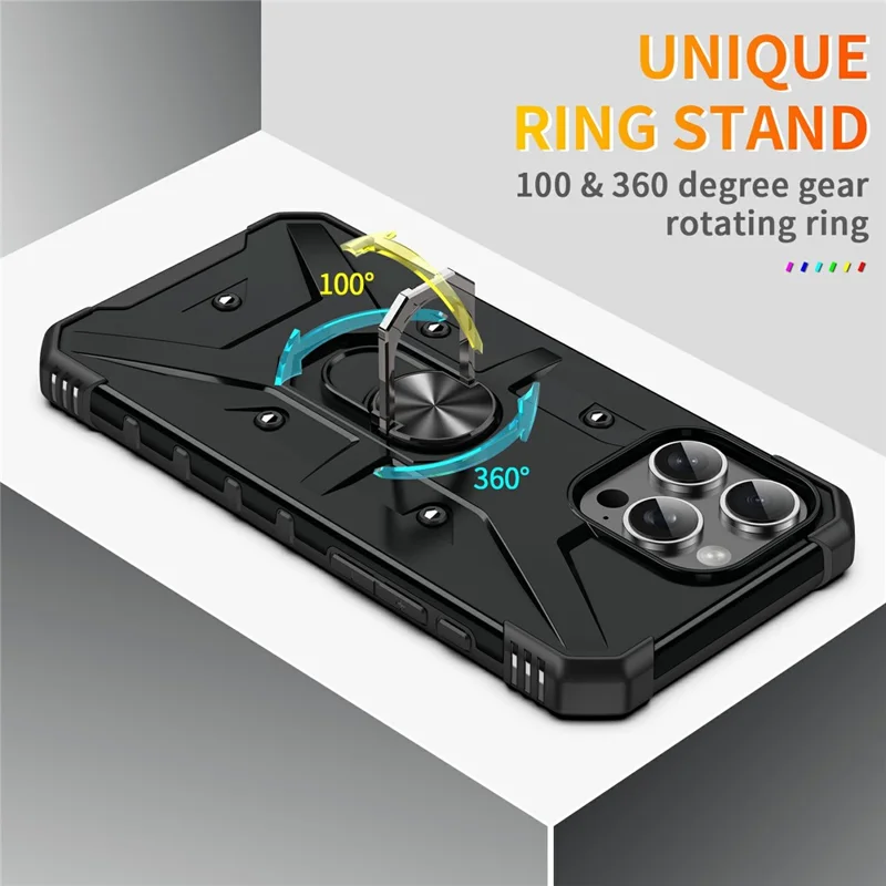 Bulk Purchasing For iPhone 16 Pro Max Case PC + TPU Anti-Drop Phone Cover with Ring Kickstand - Black