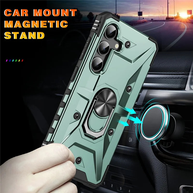 Bulk Purchasing For Samsung Galaxy S25 Case PC + TPU Anti-Drop Phone Cover with Ring Kickstand - Dark Green