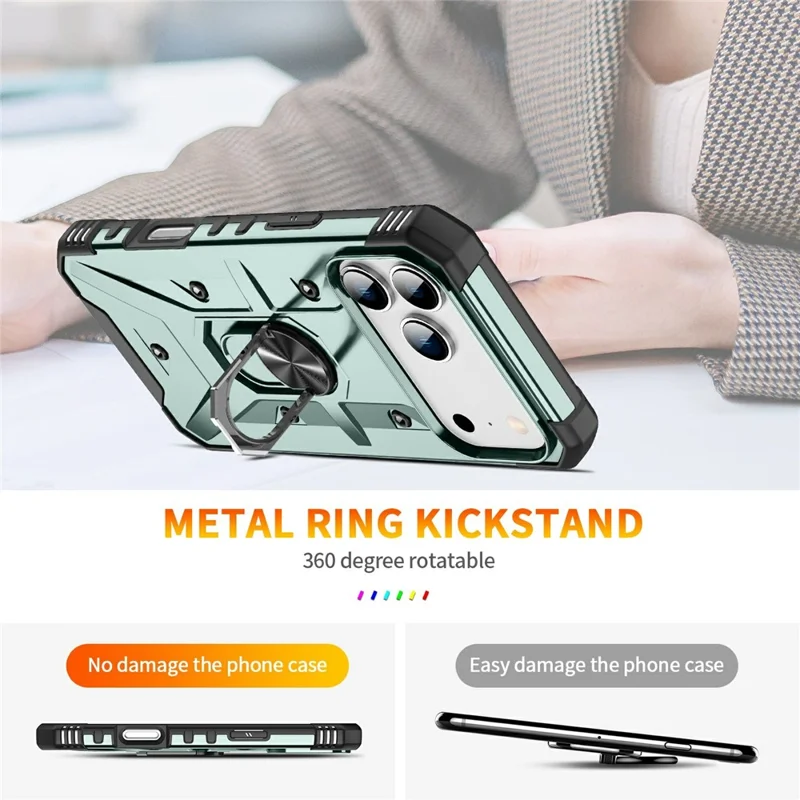 Bulk Purchasing For iPhone 17 Pro Max Case PC + TPU Anti-Drop Phone Cover with Ring Kickstand - Dark Green