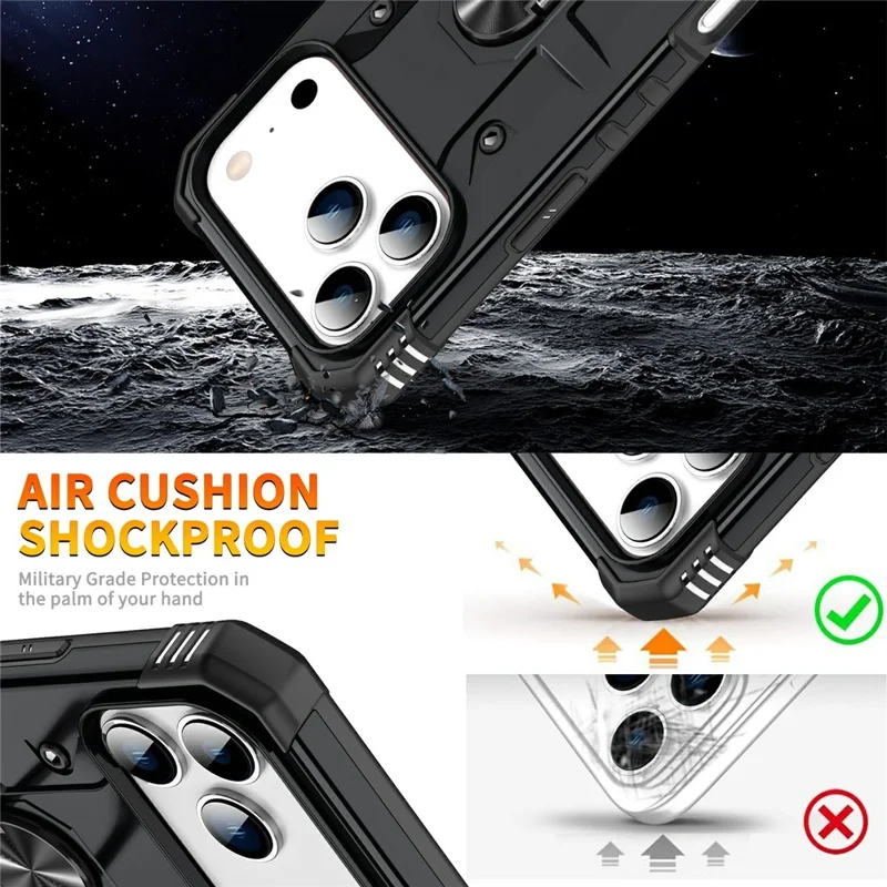 Bulk Purchasing For iPhone 17 Pro Max Case PC + TPU Anti-Drop Phone Cover with Ring Kickstand - Black