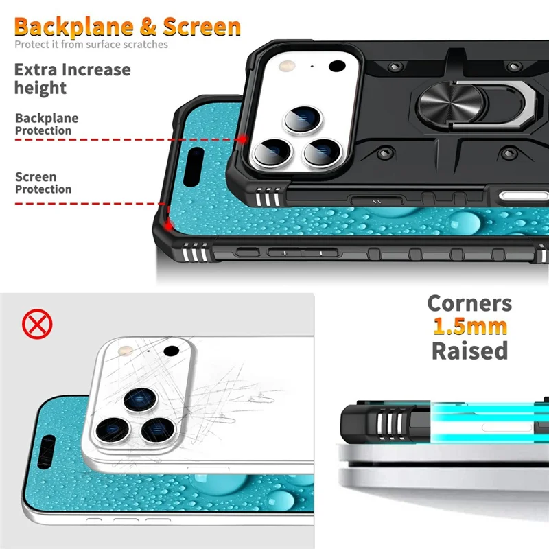 Bulk Purchasing For iPhone 17 Pro Max Case PC + TPU Anti-Drop Phone Cover with Ring Kickstand - Black