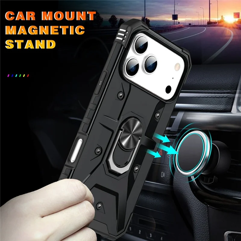 Bulk Purchasing For iPhone 17 Pro Max Case PC + TPU Anti-Drop Phone Cover with Ring Kickstand - Black