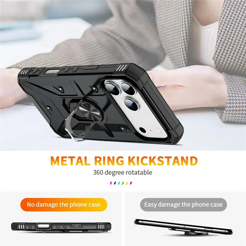 Bulk Purchasing For iPhone 17 Pro Max Case PC + TPU Anti-Drop Phone Cover with Ring Kickstand - Black