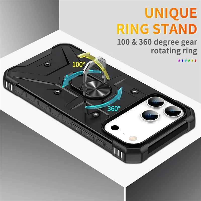 Bulk Purchasing For iPhone 17 Pro Max Case PC + TPU Anti-Drop Phone Cover with Ring Kickstand - Black