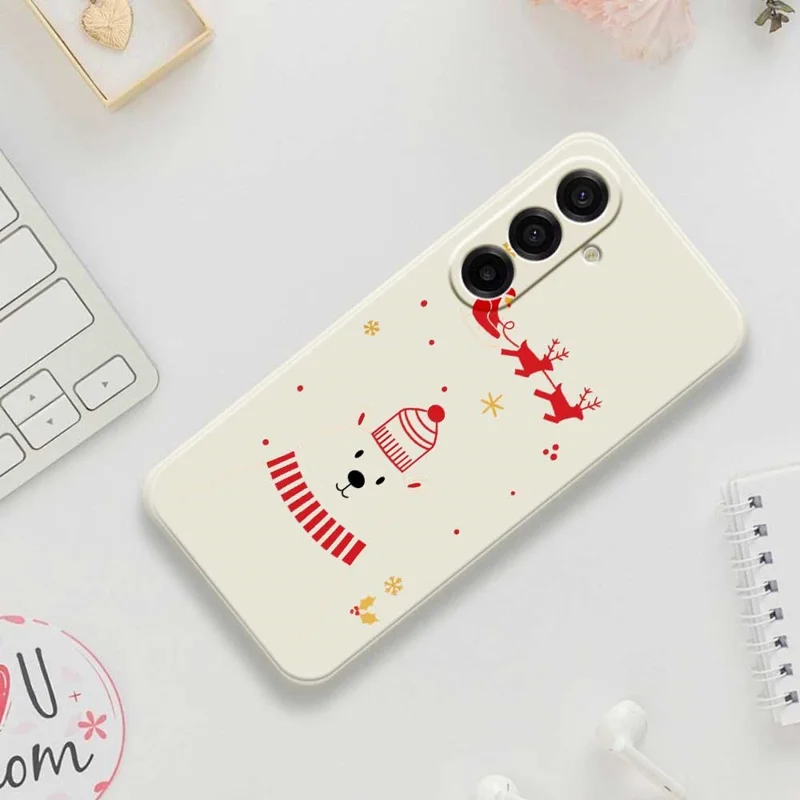 For Samsung Galaxy A17 5G / A17 4G Case Bear Pattern Printing Straight Edge TPU Phone Back Cover - Beige
