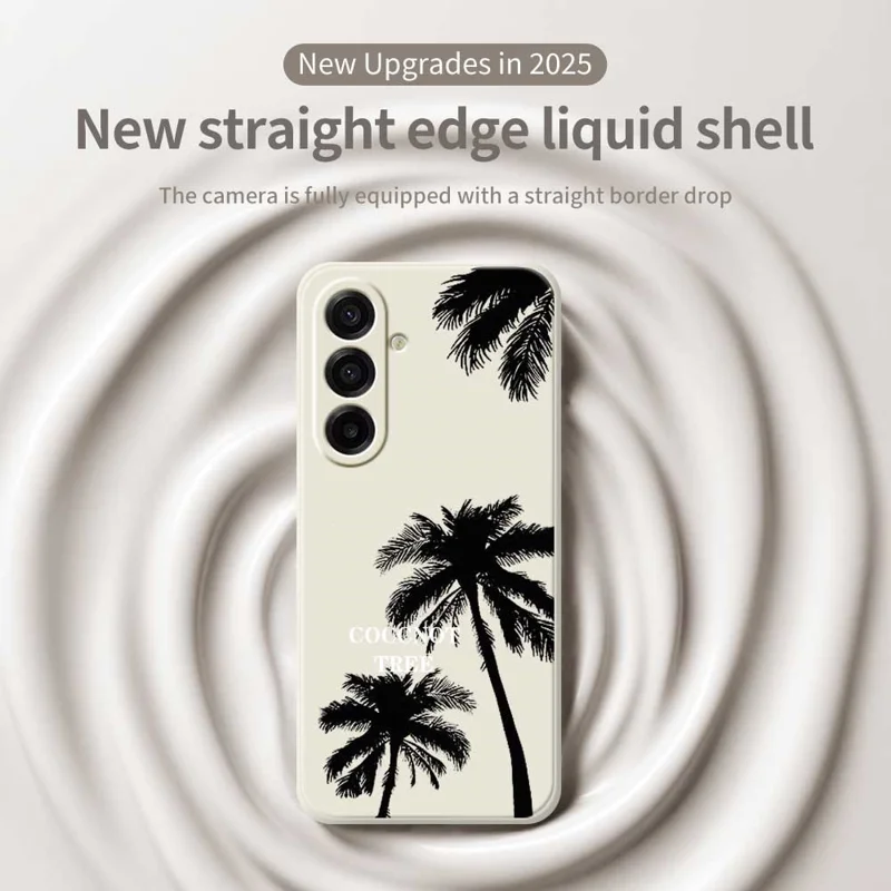 For Samsung Galaxy A17 5G / A17 4G Case Coconut Tree Pattern Printing Straight Edge TPU Phone Back Cover - Beige