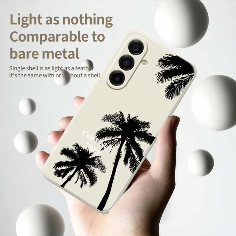 For Samsung Galaxy A17 5G / A17 4G Case Coconut Tree Pattern Printing Straight Edge TPU Phone Back Cover - Beige