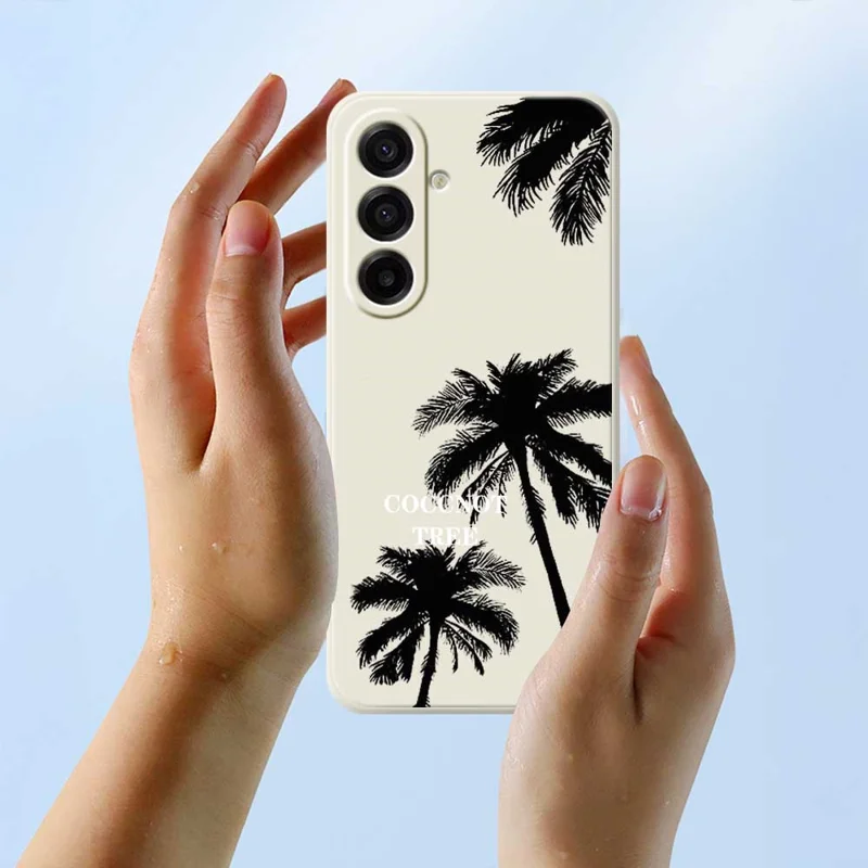 For Samsung Galaxy A17 5G / A17 4G Case Coconut Tree Pattern Printing Straight Edge TPU Phone Back Cover - Beige