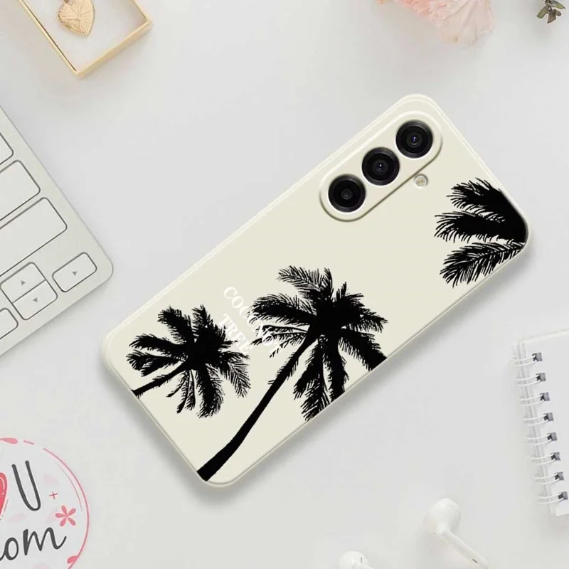 For Samsung Galaxy A17 5G / A17 4G Case Coconut Tree Pattern Printing Straight Edge TPU Phone Back Cover - Beige