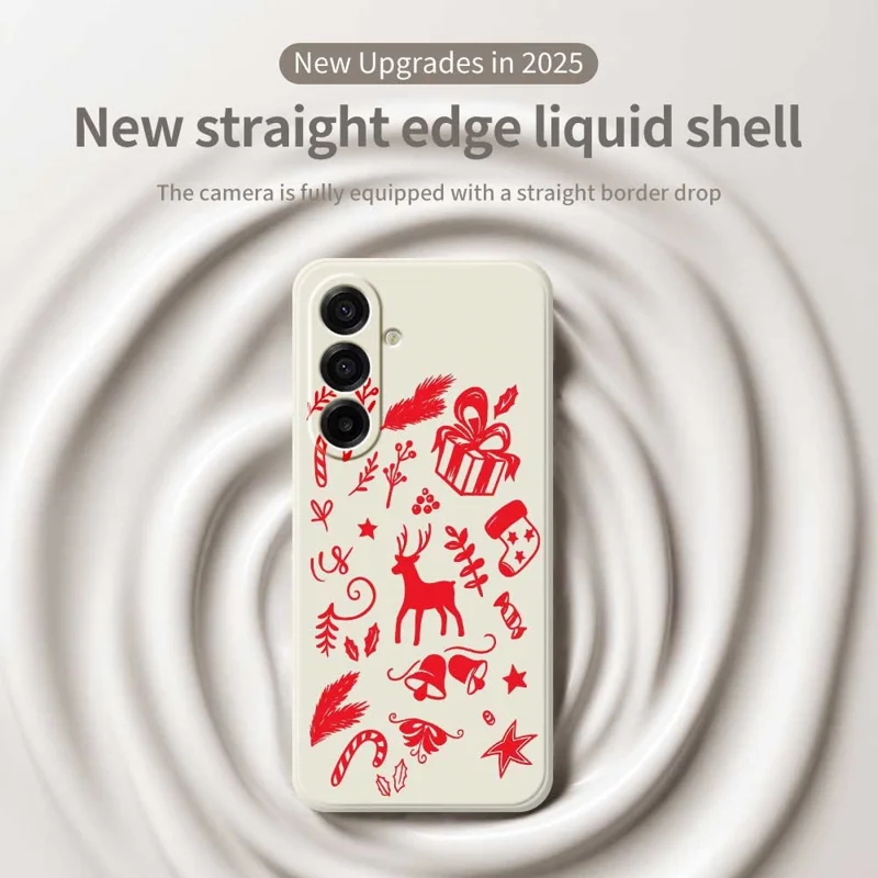 For Samsung Galaxy A17 5G / A17 4G Case Hand Drawn Christmas Pattern Printing Straight Edge TPU Phone Back Cover - Beige