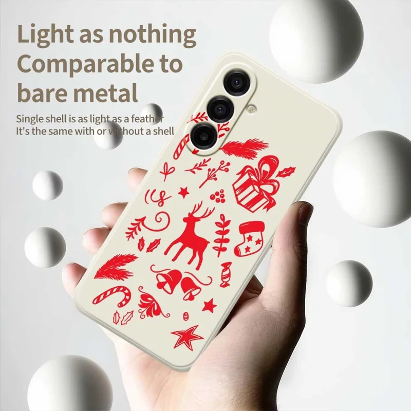 For Samsung Galaxy A17 5G / A17 4G Case Hand Drawn Christmas Pattern Printing Straight Edge TPU Phone Back Cover - Beige