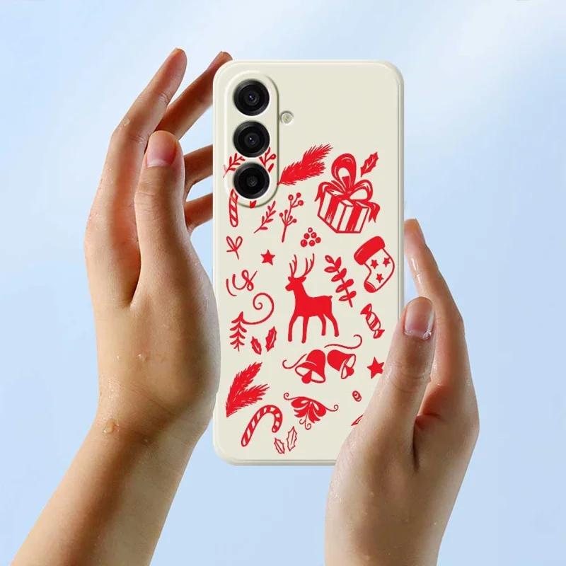 For Samsung Galaxy A17 5G / A17 4G Case Hand Drawn Christmas Pattern Printing Straight Edge TPU Phone Back Cover - Beige