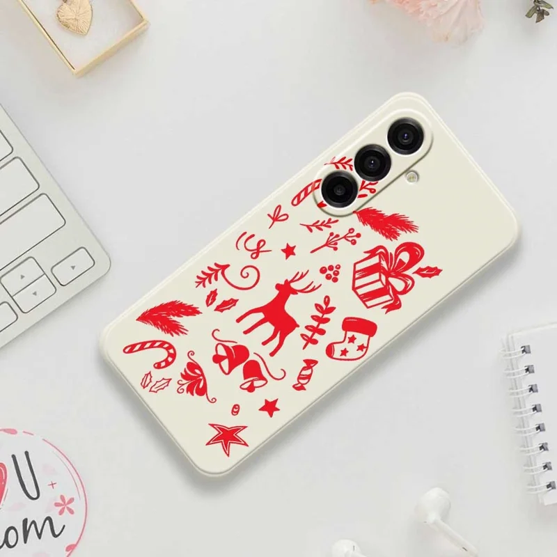 For Samsung Galaxy A17 5G / A17 4G Case Hand Drawn Christmas Pattern Printing Straight Edge TPU Phone Back Cover - Beige