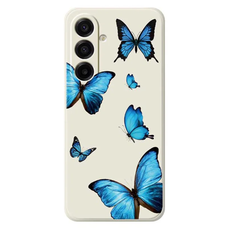 For Samsung Galaxy A17 5G / A17 4G Case Blue Butterflies Pattern Printing Straight Edge TPU Phone Back Cover - Beige