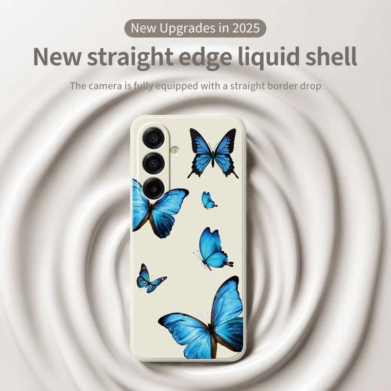 For Samsung Galaxy A17 5G / A17 4G Case Blue Butterflies Pattern Printing Straight Edge TPU Phone Back Cover - Beige