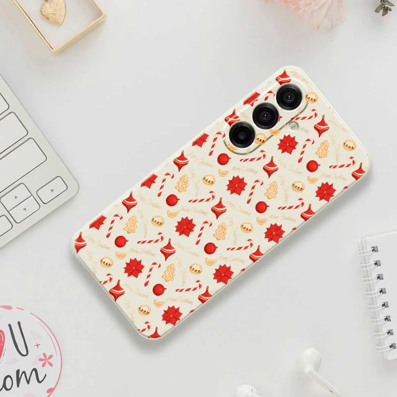 Per Samsung Galaxy A17 5G Case Stampa a motivo di caramelle natalizie Bordo dritto Custodia posteriore in TPU - Beige