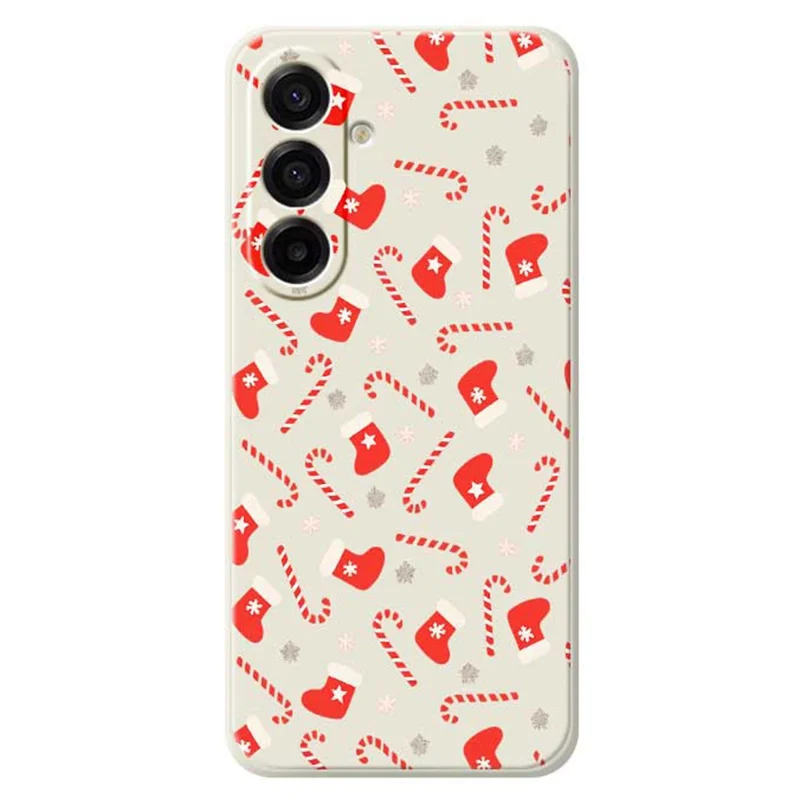 For Samsung Galaxy A17 5G / A17 4G Case Red Canes and Stockings Pattern Printing Straight Edge TPU Phone Back Cover - Beige