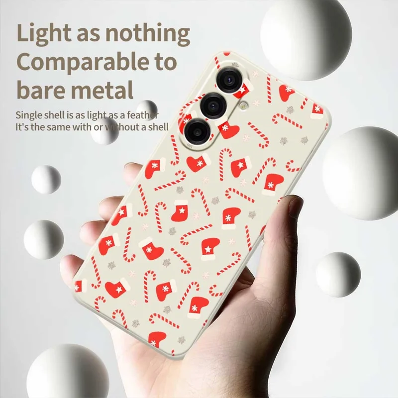 For Samsung Galaxy A17 5G / A17 4G Case Red Canes and Stockings Pattern Printing Straight Edge TPU Phone Back Cover - Beige