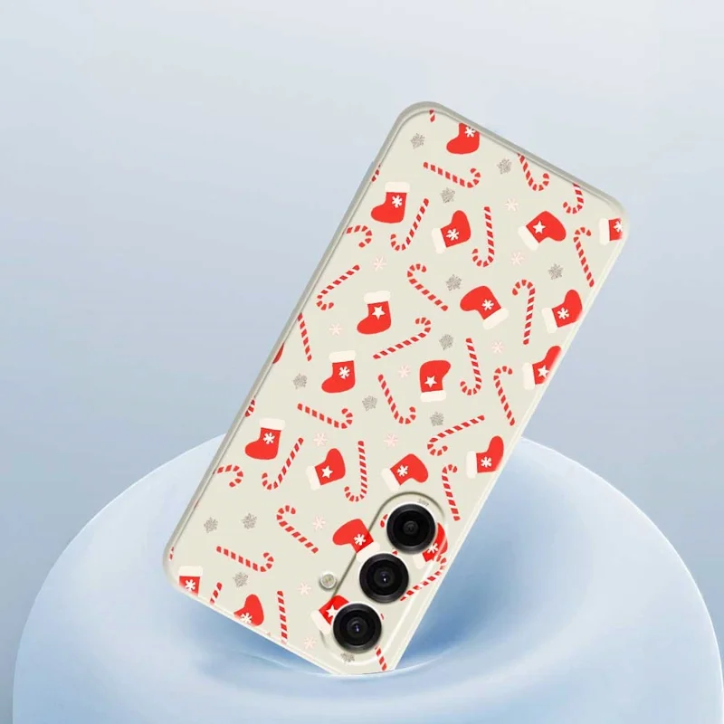 For Samsung Galaxy A17 5G / A17 4G Case Red Canes and Stockings Pattern Printing Straight Edge TPU Phone Back Cover - Beige
