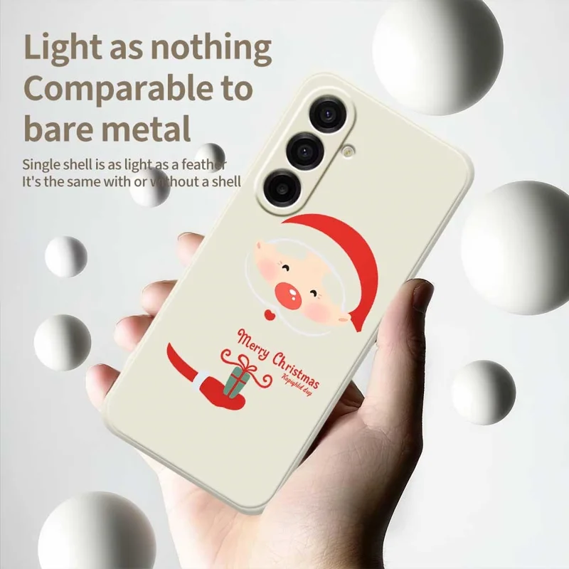 For Samsung Galaxy A17 5G / A17 4G Case Santa Claus Gift Pattern Printing Straight Edge TPU Phone Back Cover - Beige