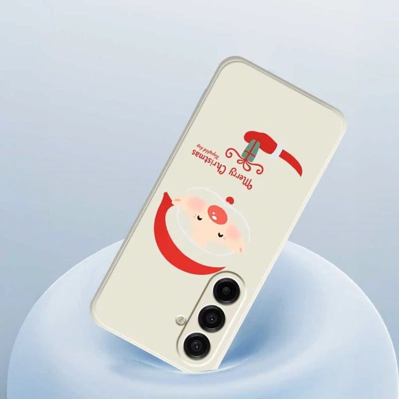 For Samsung Galaxy A17 5G / A17 4G Case Santa Claus Gift Pattern Printing Straight Edge TPU Phone Back Cover - Beige