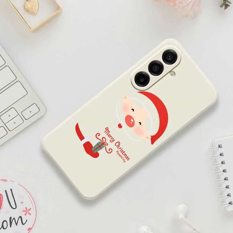 For Samsung Galaxy A17 5G / A17 4G Case Santa Claus Gift Pattern Printing Straight Edge TPU Phone Back Cover - Beige