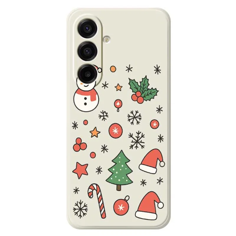 Voor Samsung Galaxy A17 5G / A17 4G hoesje met sneeuwman en kerstmanmuts patroon rechte rand TPU telefoon achterkant - Beige