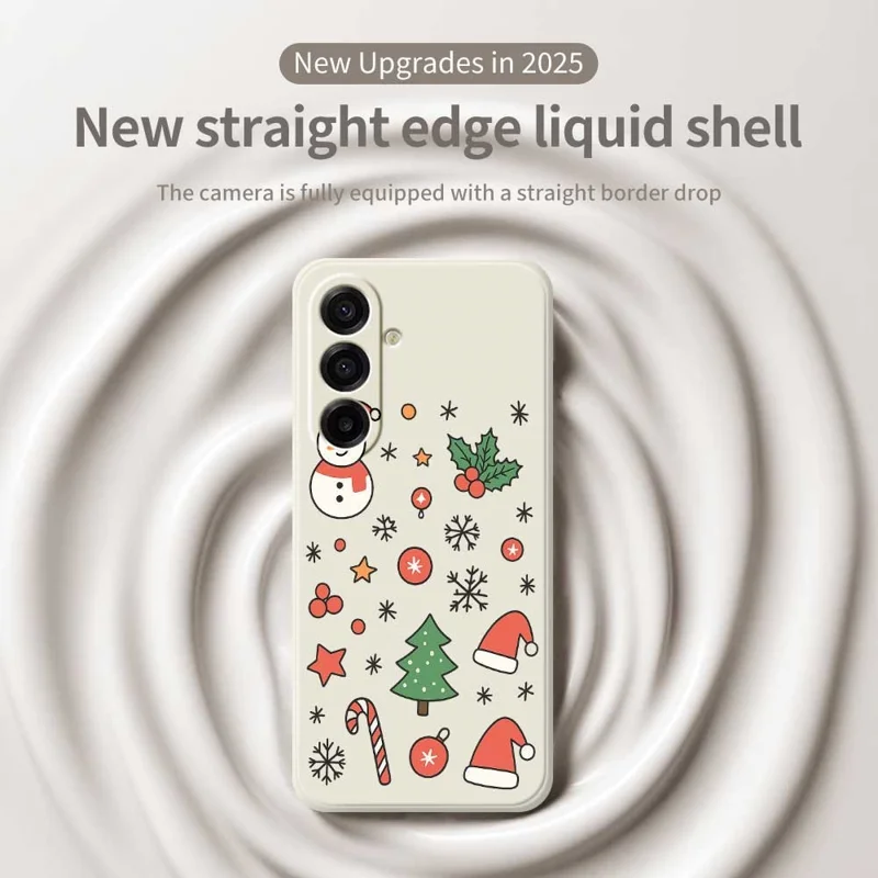 Voor Samsung Galaxy A17 5G / A17 4G hoesje met sneeuwman en kerstmanmuts patroon rechte rand TPU telefoon achterkant - Beige