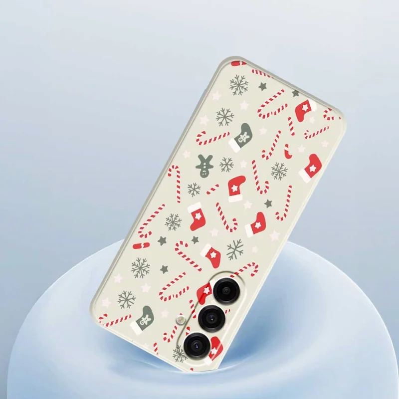 For Samsung Galaxy A17 5G / A17 4G Case Red Grey Socks and Canes Pattern Printing Straight Edge TPU Phone Back Cover - Beige