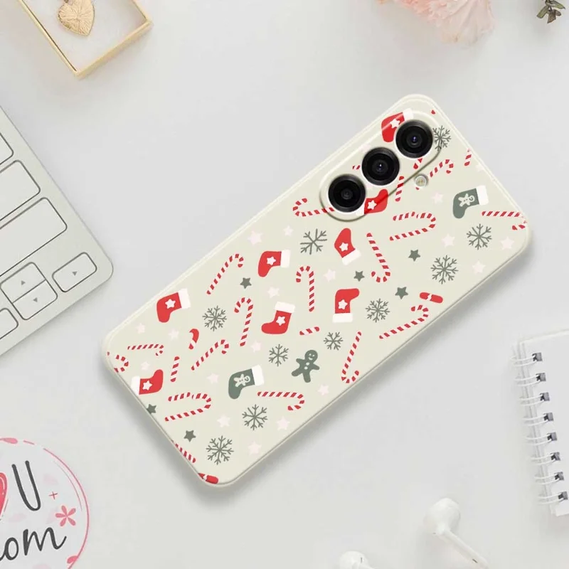 For Samsung Galaxy A17 5G / A17 4G Case Red Grey Socks and Canes Pattern Printing Straight Edge TPU Phone Back Cover - Beige