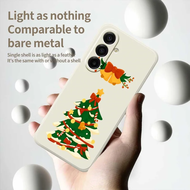 للهاتف Samsung Galaxy A17 5G / A17 4G غطاء بطبعة رسمة شجرة عيد الميلاد وتصميم حواف مستقيمة من مادة TPU - بيج
