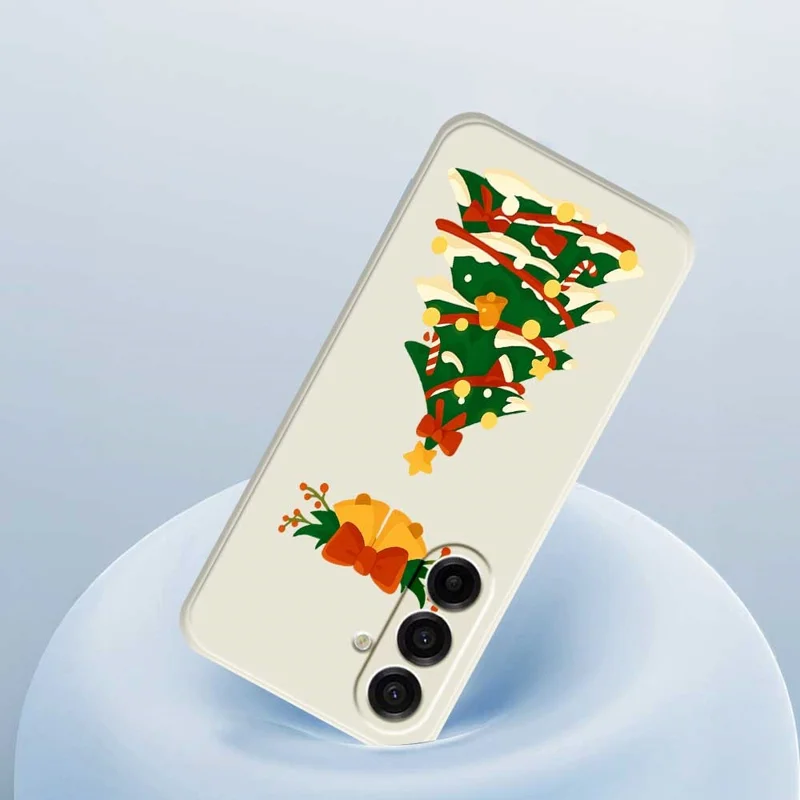 للهاتف Samsung Galaxy A17 5G / A17 4G غطاء بطبعة رسمة شجرة عيد الميلاد وتصميم حواف مستقيمة من مادة TPU - بيج