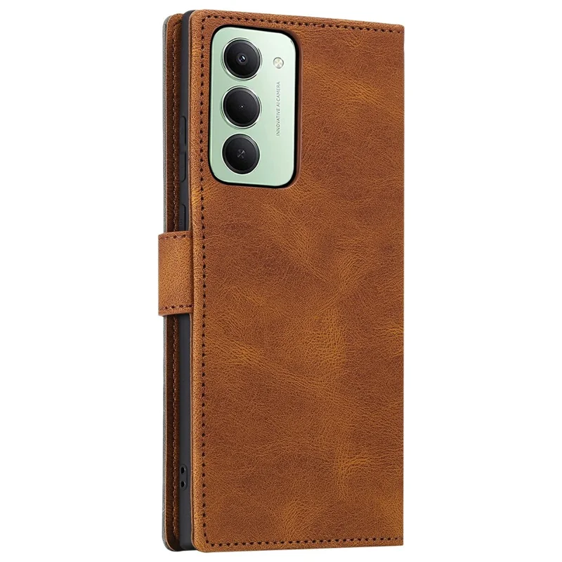 Capa de Couro com Costura de Emenda e Alça de Pulso para Xiaomi Redmi 15 5G (UE) (171mm) / 4G (UE) (171mm) - Marrom