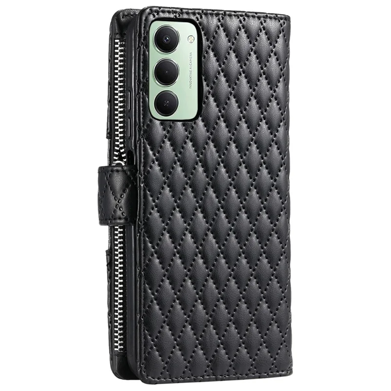 Für Xiaomi Redmi 15 5G (EU) (171 mm) / 4G (EU) (171 mm) Hülle Reißverschlusstaschen Glitzer-Leder-Handyhülle mit Handschlaufe - Schwarz