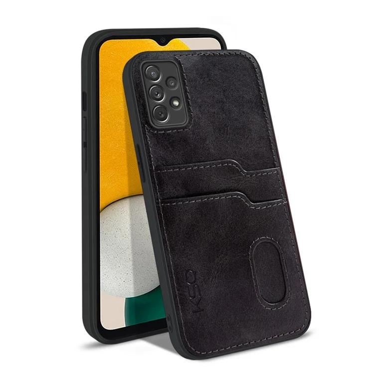 KSQ Style-A For Samsung Galaxy A73 5G PU Leather Coated TPU Protective Cover Card Slots Design Shockproof Back Case - Black