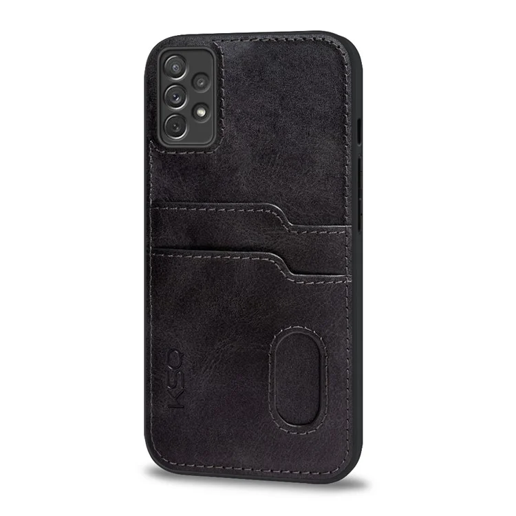 KSQ Style-A For Samsung Galaxy A73 5G PU Leather Coated TPU Protective Cover Card Slots Design Shockproof Back Case - Black