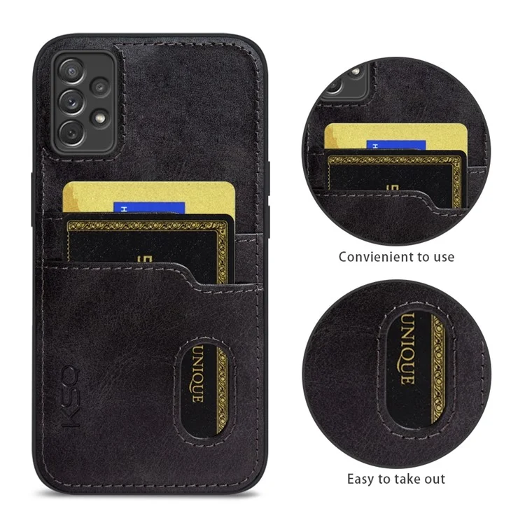 KSQ Style-A For Samsung Galaxy A73 5G PU Leather Coated TPU Protective Cover Card Slots Design Shockproof Back Case - Black