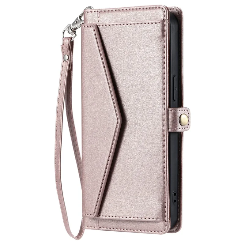 Capa de Couro com Alça de Pulso e Suporte para Xiaomi Redmi 15 5G (UE) (171mm) / 4G (UE) (171mm) - Rosa Dourado