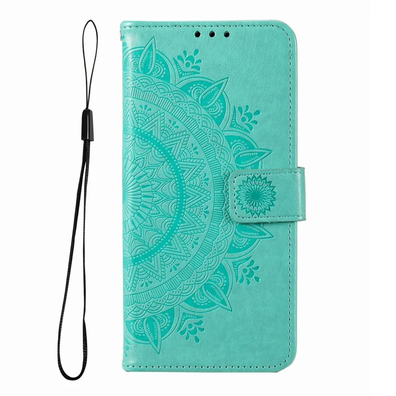 Чехол-книжка для Xiaomi Redmi 15 5G (ЕС) (171 мм) / 4G (ЕС) (171 мм) с тиснением тотема, кожаный бумажник, чехол для телефона с ремешком на запястье - мятно-зеленый